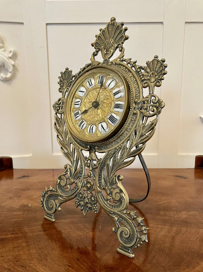 Antique Victorian Ornate Brass Desk Clock - Image 6